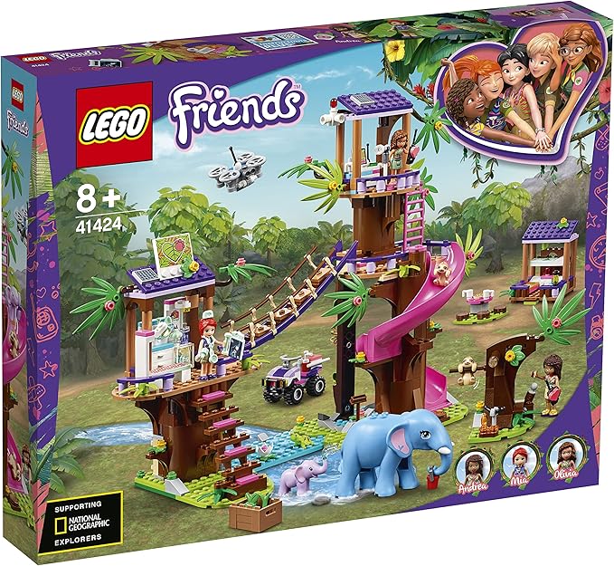LEGO Friends Jungle Rescue Base 41424 Building Toy for Kids Animal Rescue Kit That Includes a Jungle Tree House and 2 Elephant Figures for Adventure Fun (648 Pieces)