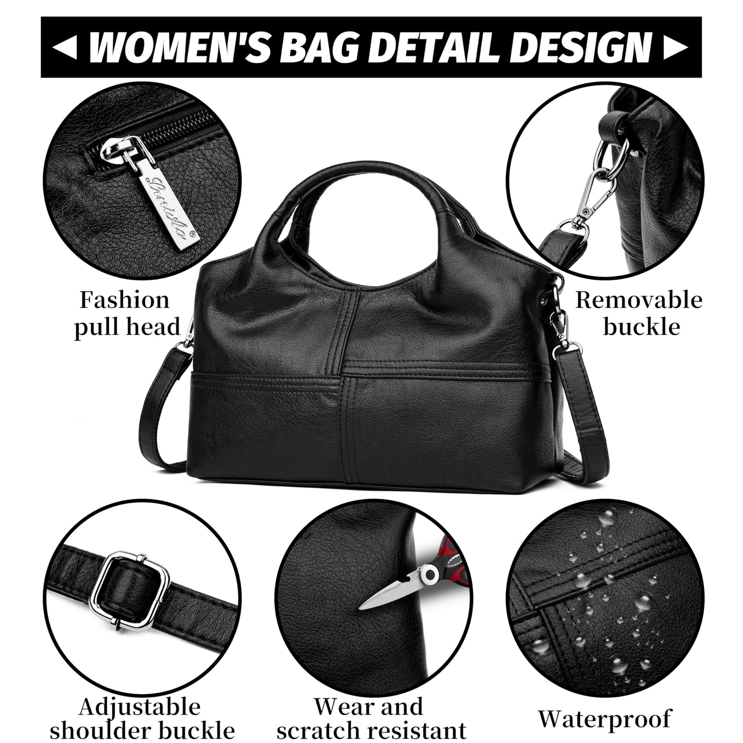 FSD. WG Leather Shoulder Bags Purses and Handbags for Women Top Handle Tote Satchel Ladies Hobo Bags