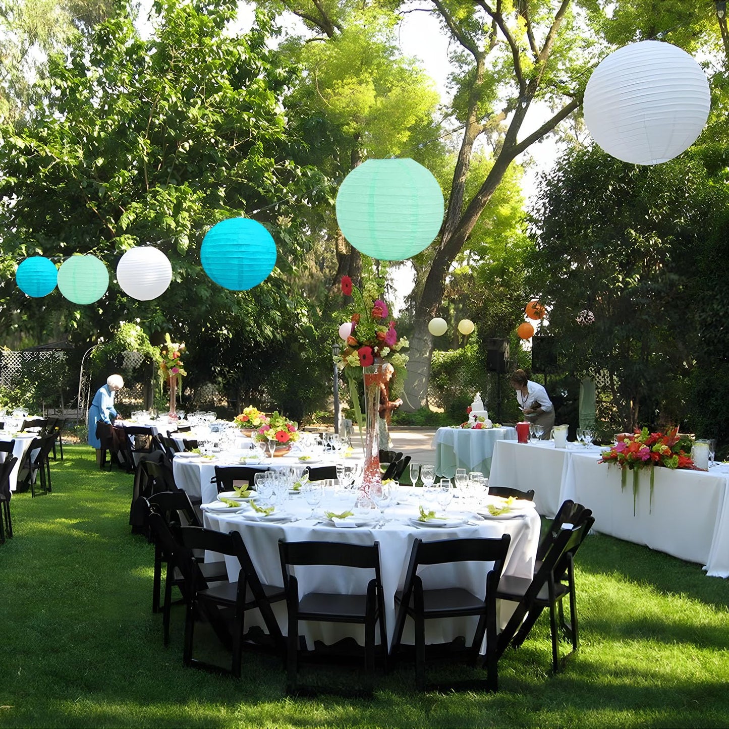 20Pcs Blue Light Blue White Paper Lanterns for Parties, 6” 8” 10” 12” Chinese Asian Hanging Round Paper Lanterns for Birthday Wedding Halloween Christmas Home Decor Party Decor