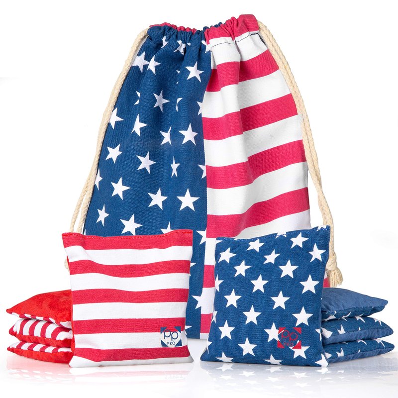 Play Platoon Professional Cornhole Bags - All Weather Dual Sided Corn Hole Bags Set of 8 - Improved Regulation American Flag Bean Bag for Cornhole Game - 4 Stars & 4 Stripes