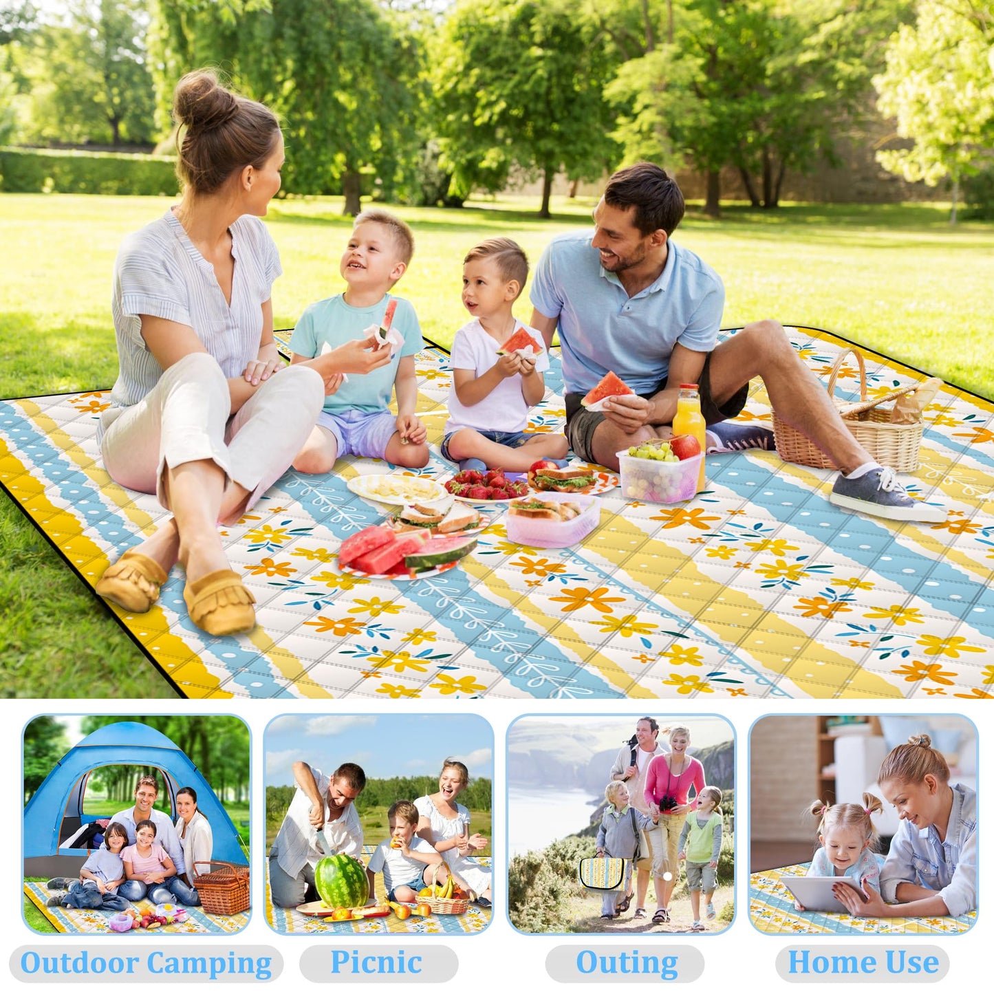 Extra Large Picnic Blanket Waterproof,80"x 80"Foldable Machine Washable Beach Blanket,Outdoor Blanket for 6-8 Adults,Suitable for Indoor Crawling,Park Beach,Camping,Hiking,Family Travel(Floral Print)
