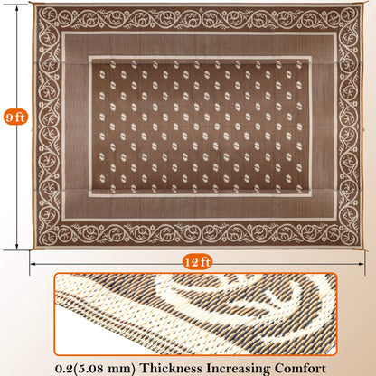 SAND MINE Reversible Mats, Plastic Straw Rug, Modern Area Rug, Large Floor Mat and Rug for Outdoors, RV, Patio, Backyard, Deck, Picnic, Beach, Trailer, Camping (9' x 12', Brown & White)
