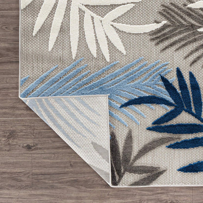 Rugshop Blue Palm Frond Indoor/Outdoor Oval Area Rug Easy Cleaning for Patio, Deck and Living Room, 5' x 7' Oval