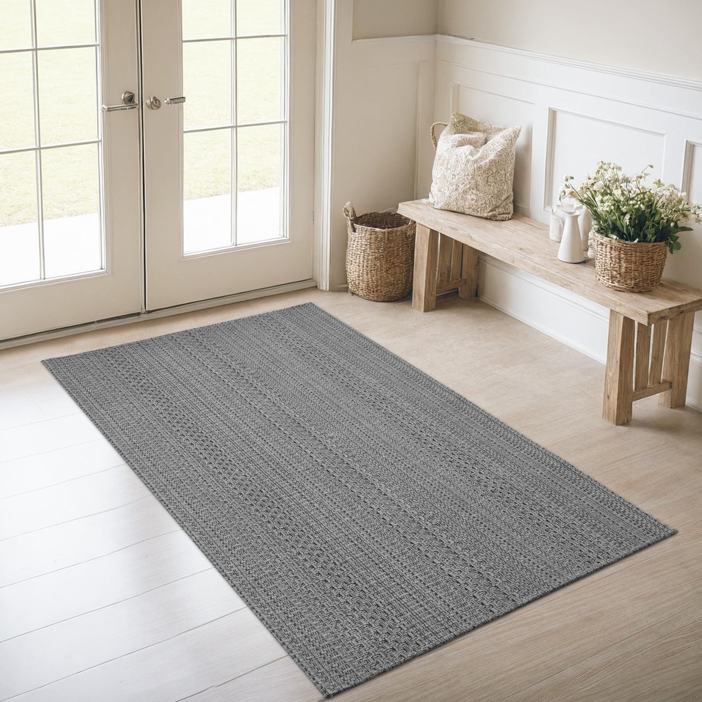 MatEssenz 3x5 ft Area Rug - Machine Washable Non-Slip Boho Rug for Living Room, Woven Rug for Bedroom, Dining Room, Home Office - Soft, Lightweight, Stain-Resistant, Soundproof - Grey