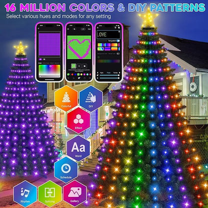 Smart Ring Christmas Tree Lights with Star Topper Indoor Outdoor - 6Ft x 20 Lines String 400 Optimum LED Easy App Control Images Color Changing Timer Remote Waterproof for 5 6 7 Ft Xmas Trees