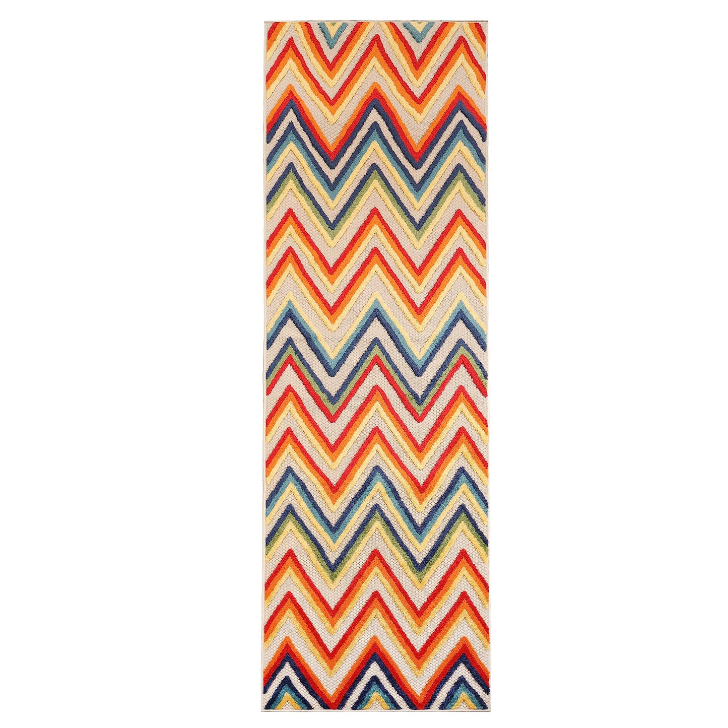 Superior Modern Bohemian Indoor Outdoor Runner Rug, Perfect for Patio, Bedroom, Kitchen, Laundry Room, Entryway, Office, Playroom, Carpet Cover, Zig-Zag, Acacia Collection, 2' 3" x 8', Cream