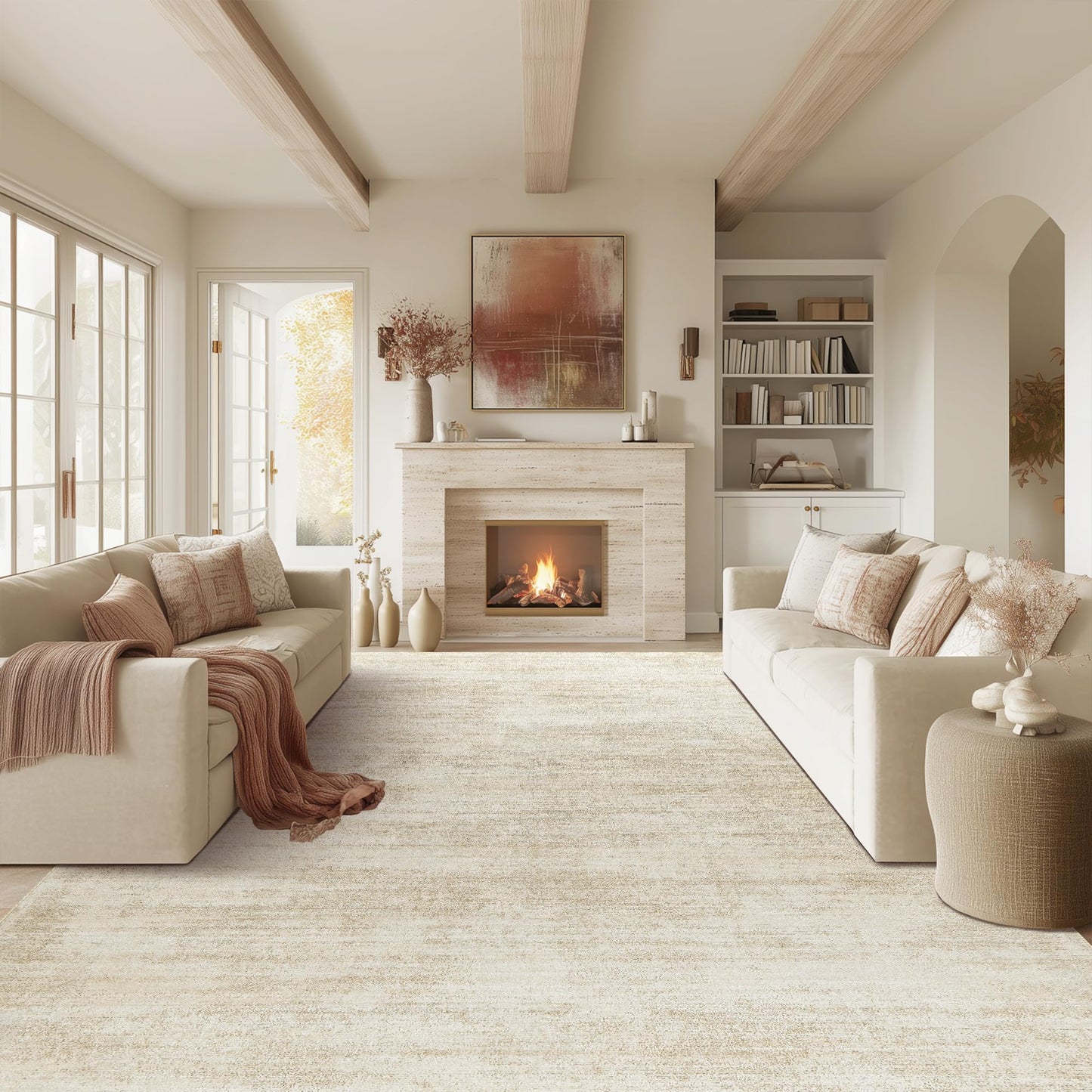 BILEEHOME 6x9 Area Rugs for Living Room, Washable Tan Beige Neutral Abstract Boho Modern Farmhouse Rug for Dining Room Under Table Bedroom Tan Coffee Brown with Beige