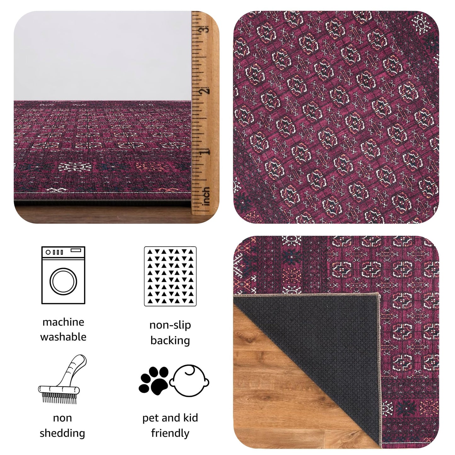Keen Home Design 6x9 Rug - Machine Washable Area Rug with Non-Slip Backing, Ideal for Living Room, Dining Room, Bedroom - Vintage, Easy Clean, Durable, Low Pile Rug - (6' x 9')