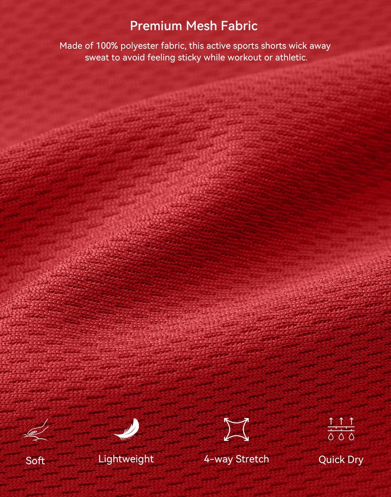 Men's Athletic Shorts with Pockets 9" / 11" Long Basketball Shorts Lightweight Quick Dry Gym Workout Shorts for Men(Red,4XL)