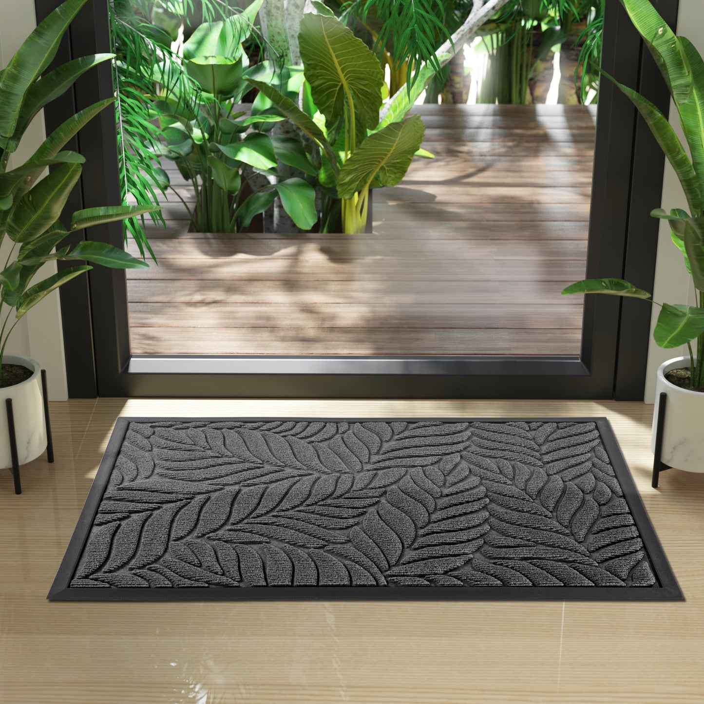 Yimobra Front Door Mat Outdoor Indoor, 29.5x17 All-Season Waterproof Door Mat Outside Entrance, All-Weather Non-Slip Outside Doormat for Garage Patio Entryway, Grey