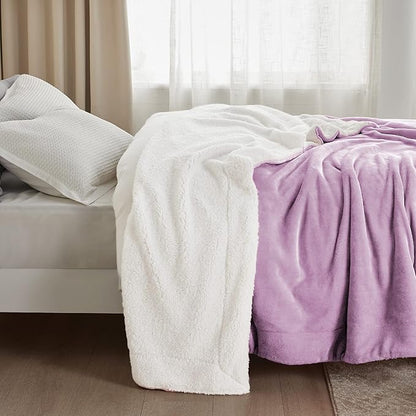 Bedsure GentleSoft Sherpa Fleece Blankets King Size for Bed - Thick and Warm Throw for Girls, Soft Fuzzy Plush King Blanket for Winter, Lilac, 108x90 Inches