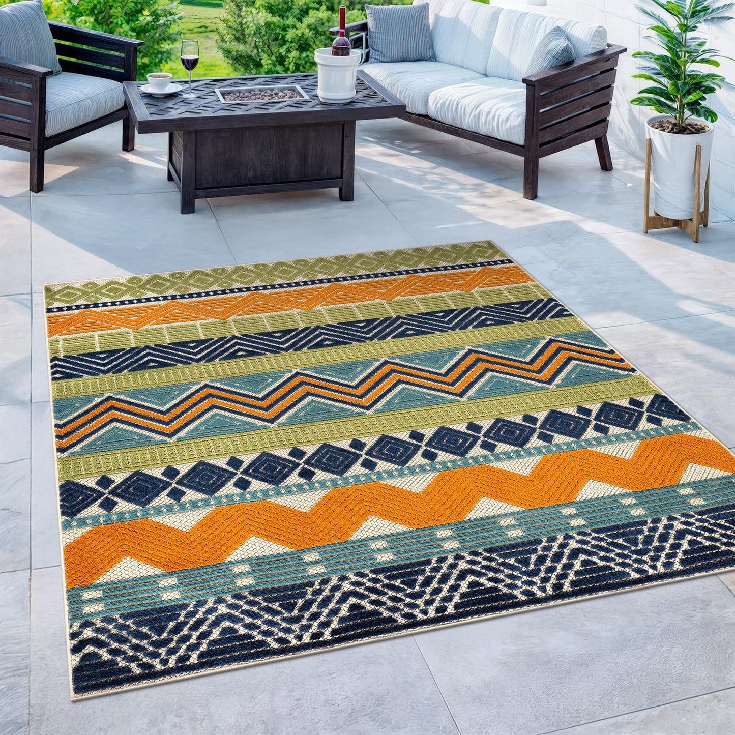 Rugshop Multi Marbella Boho Indoor/Outdoor Square Area Rug for Patio,Dining Nook and Balcony 6'6" x 6'6" Square