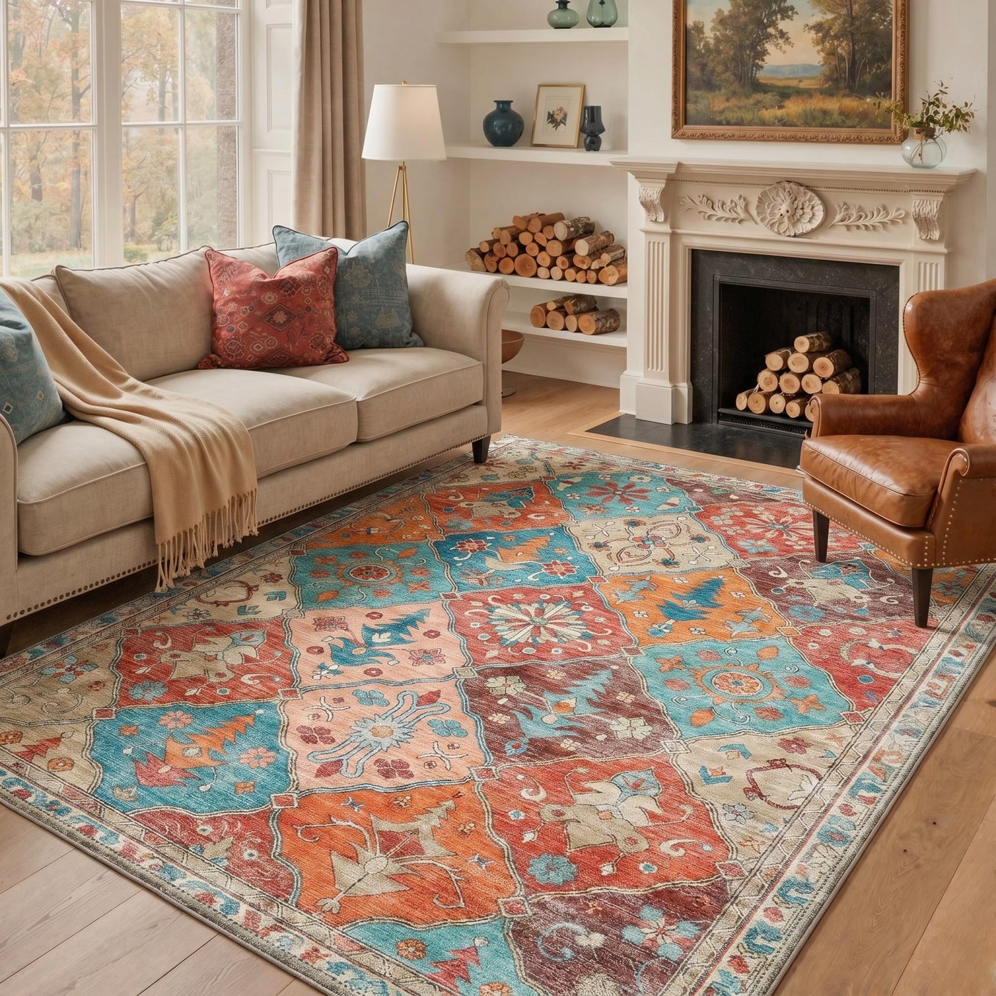GENIMO 2X5 Hallway Runner Rug, Machine Washable Non Slip Boho Vintage Rustic Rugs, Low Pile Soft Stain Resistant Rug for Entryway, Kitchen, Dusty Terracotta