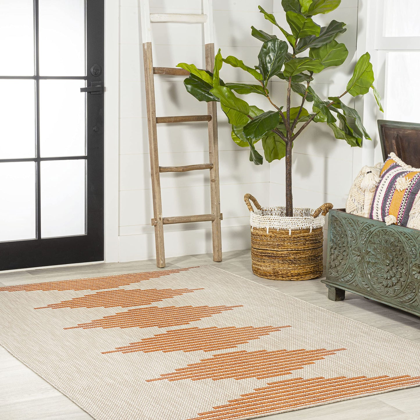JONATHAN Y Diamond Stripe Indoor Outdoor Area Rug 4X6 Beige/Orange, Vinales for Backyard, Patio, Porch, Easy-Cleaning, High Traffic, Pet-Friendly, Non-Shedding (SMB204A-4)