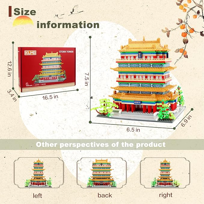 Chinese Architecture Micro Building Blocks Set Stork Tower Collectible 2196PCS Creative Building Sets for Adults Age 14+
