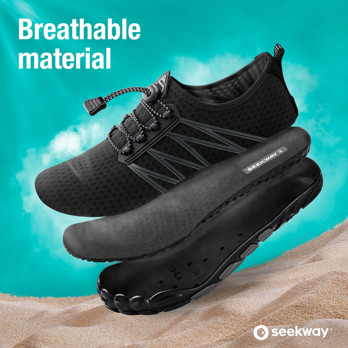 SEEKWAY Water Shoes Sports Quick-Dry Barefoot Aqua Beach Pool Lake Swim Boating Hiking Surfing Men Women 406-Black SP001
