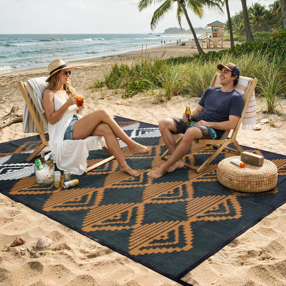 Beeiva Outdoor Rug 8x10 Waterproof for Patio, Reversible Outdoor Patio Rug for Deck, Backyard, RV Camping, Plastic Straw Rug Black Brown