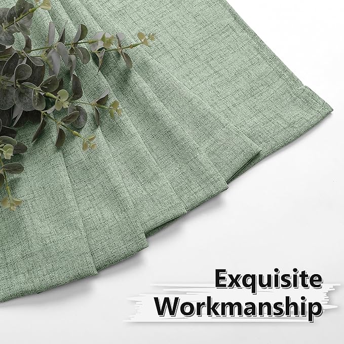 Tollpiz Short Linen Curtains Living Room Rod Pocket Semi Sheer Curtain Burlap Light Filtering Thick Linen Drapes for Bedroom, 54 x 54 inches Long, Sage Green, Set of 2 Panels