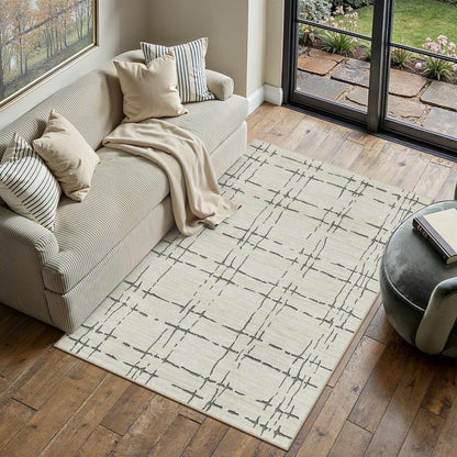 PureCozy 4x6 Washable Neutral Area Rug for Living Room Sand Gray Modern Small Carpet Non Slip Low Pile Indoor Bedroom Soft Accent Throw Rug for Dining Room Office Nursery Playroom