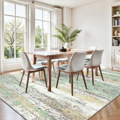 Yarooge 8x10 Area Rugs, Abstract Modern Ultra Soft Washable Rug, Non Slip Carpet with Rubber Back, Large Rugs for Living Room, Bedroom, Dining Room Decor(Light Green/Cream)