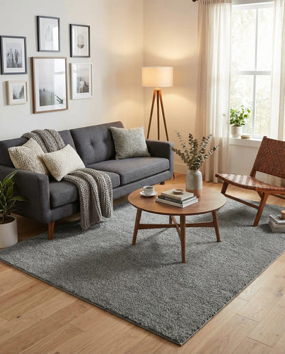Rugs.com Solid Frieze Collection Rug – 8x10 Gray Shag Rug Perfect for Living Rooms, Large Dining Rooms, Open Floorplans