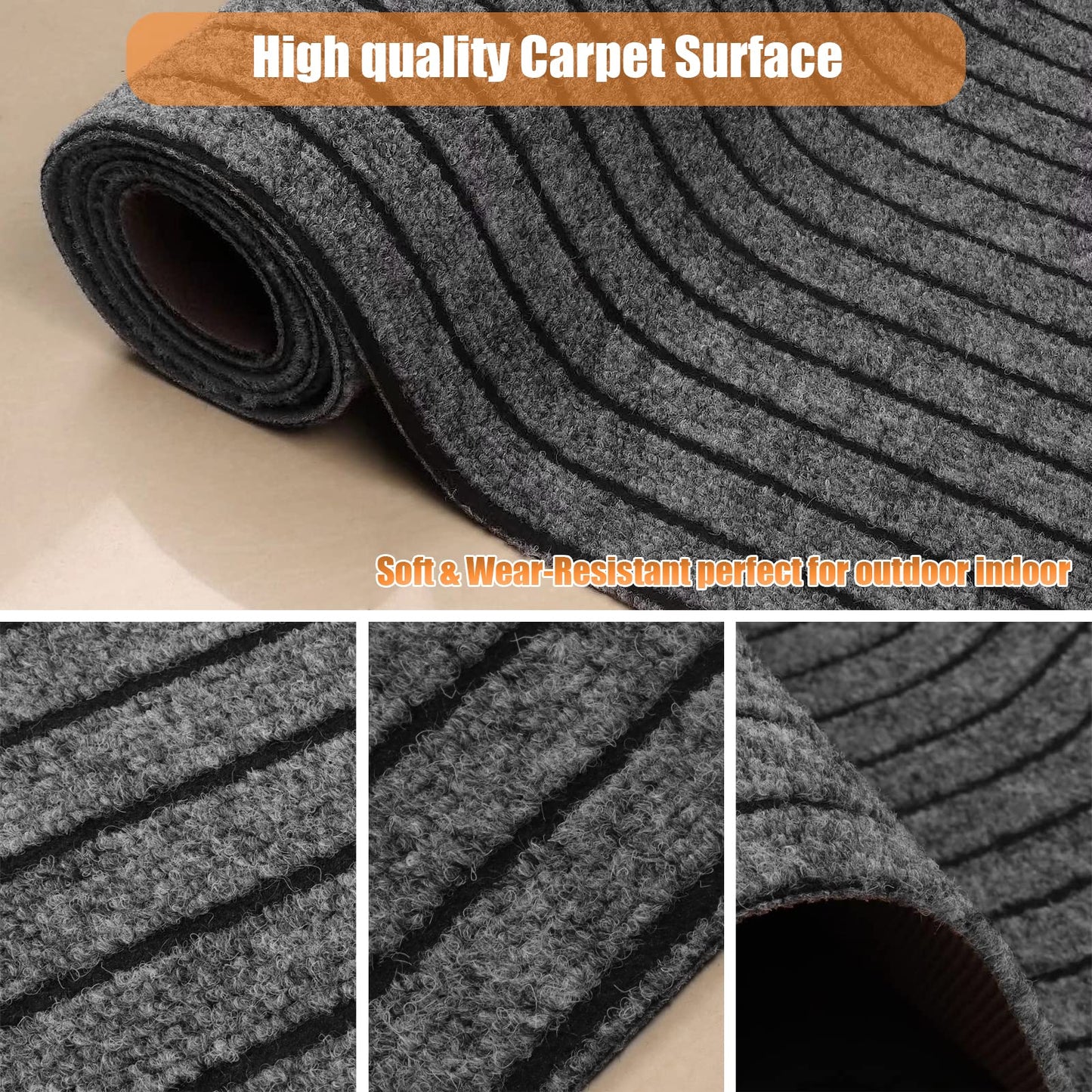 Weidear Hallway Runner Rug with Rubber Backing, Laundry Room Rug Non Slip, Washable Outdoor Indoor Rug Carpet Runner, Customized Area Rugs Mat for Entryway, Balcony, Deck-2FT x 10FT, Gray Stripe