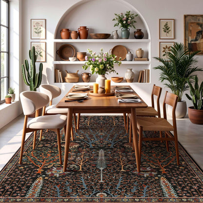 Kokia 8x10 Boho Black Botanical Floral Washable Rug, Oriental Soft Non-Slip Decoration Rugs for Living Room, Farmhouse Bedroom, Kids Playroom, Office