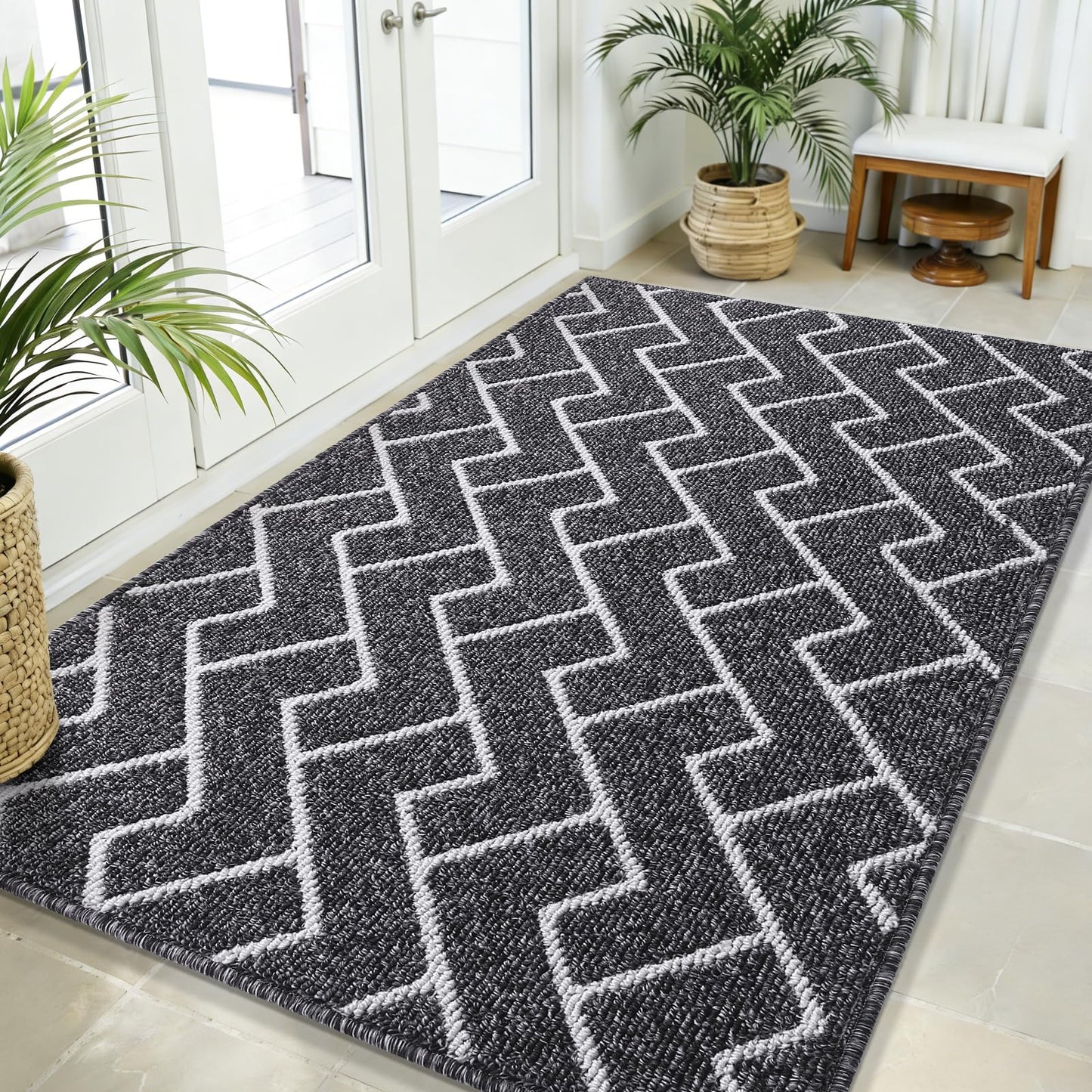 OLANLY Front Door Mat, Non-Slip Rubber Backing, Dirt Resistant and Absorbent, Washable, Easy to Clean Low-Profile Indoor Doormat for Back Door, Entryway, Inside Entrance, 71x47, Black
