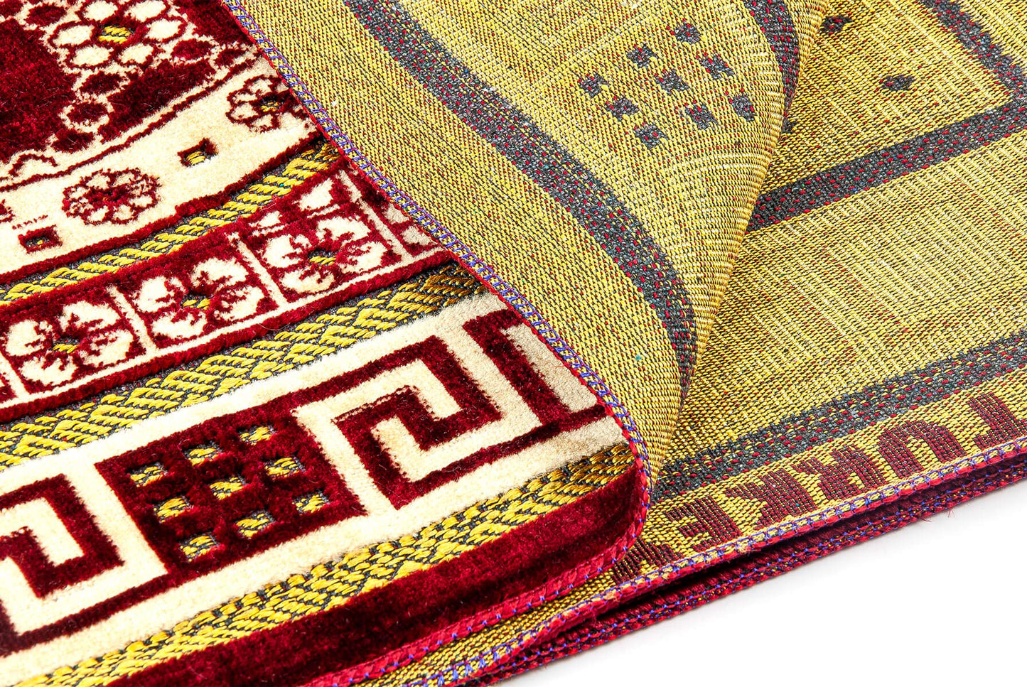 ihvan online Luxury Velvet Muslim Prayer Rug with Prayer Beads, Janamaz, Thick Soft Sajadah, Islamic Gift, Portable Prayer Carpet Mat, Velvet Fabric, Red