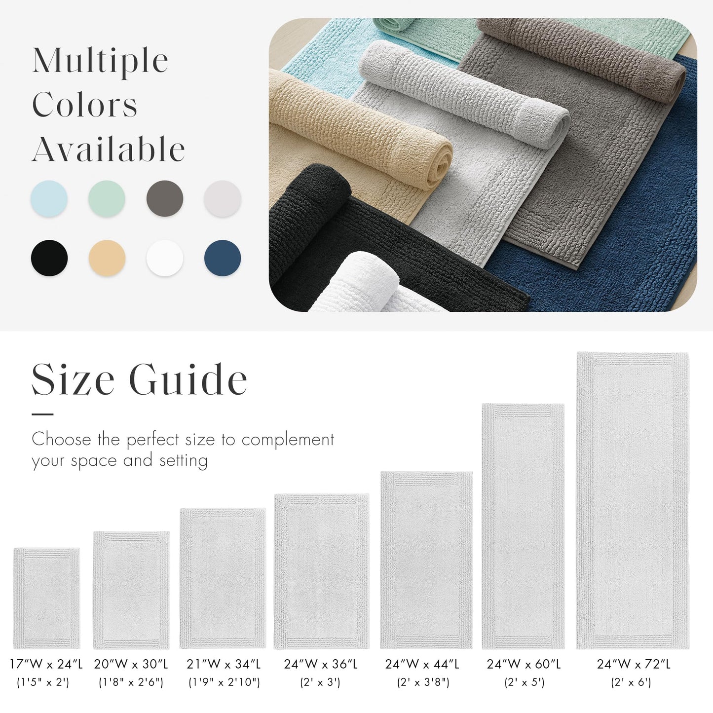 Madison Park Splendor Reversible 100% Cotton Tufted Bathroom Rug-3000 GSM Hotel Quality Luxurious Plush Medium Pile Bath Mat Absorbent, Quick Dry, Shower Room Décor, 24x72, Grey