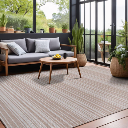 Luul Home Stripe Outdoor Rug 8x10 Washable Outside Carpet for Indoor Patio Porch Waterproof Easy Cleaning Non Shedding Area Rugs Beige 8 x 10