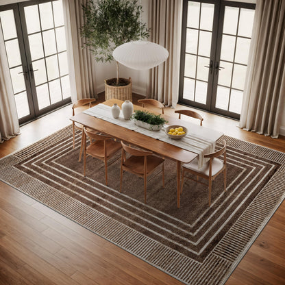 Rugshop Contemporary Geometric Bordered Indoor Area Rug for Living Room,Bedroom,Kitchen Rug Low Pile Rug with Jute Backing 7' 10" x 10' Brown