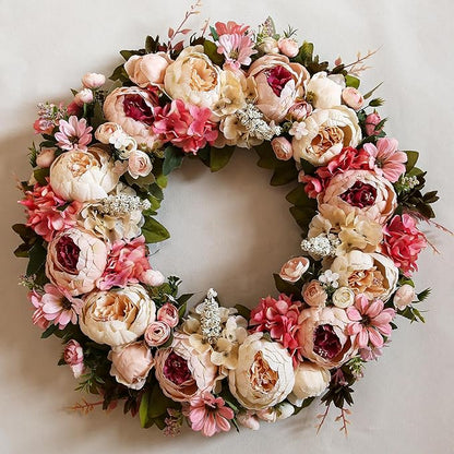 Peony Wreath 23" Floral Artificial Wreath for Front Door Wall Decor Home Décor Festival Celebration Wedding Party New Owners Seasonal Decoration Housewarming Gifts EZsenses (Light Pink)
