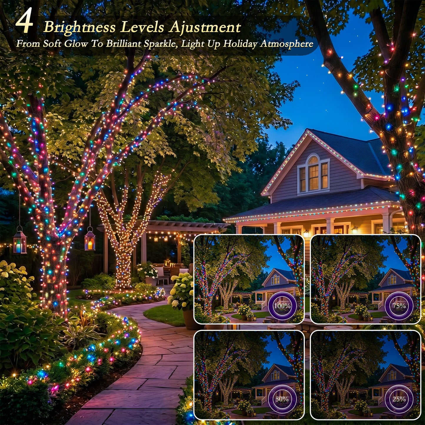 Soagrc 264FT 800LEDs Outdoor String Lights Plug in IP67 Waterproof Twinkle Lights with Remote 11 Modes Dimmable Warm White and Multicolor Color Changing for Backyard Summer Wedding Party Christmas