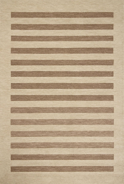 Loloi Leanne Ford Craven Collection CVN-05 Oatmeal/Bark 7'-9" x 9'-9" Area Rug Striped, Patterned, Neutral, Living Room, Bedroom, Dining Room