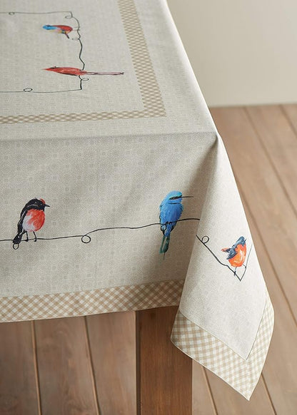 Maison d' Hermine Table Cloth Rectangle Table 100% Cotton 70 x 108 Inches Tablecloth Reusable Decorative for Dining Room, Farmhouse, Home, Party, Festive & Wedding Spring Summer - Birdies On Wire