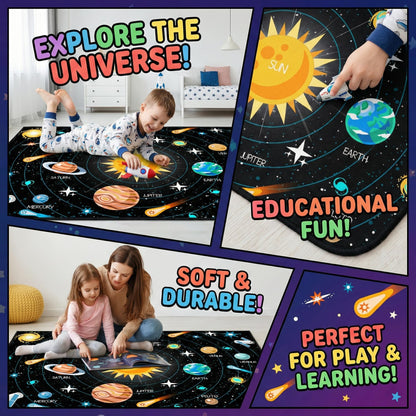 Outer Space Rugs Small Size Universe Solar System Planet Theme Carpets Kids Rugs for Playroom Educational Learning Area Rug for Living Room Bedroom Indoor Crystal Polyester Floor Sofa Mats, 2'×3'