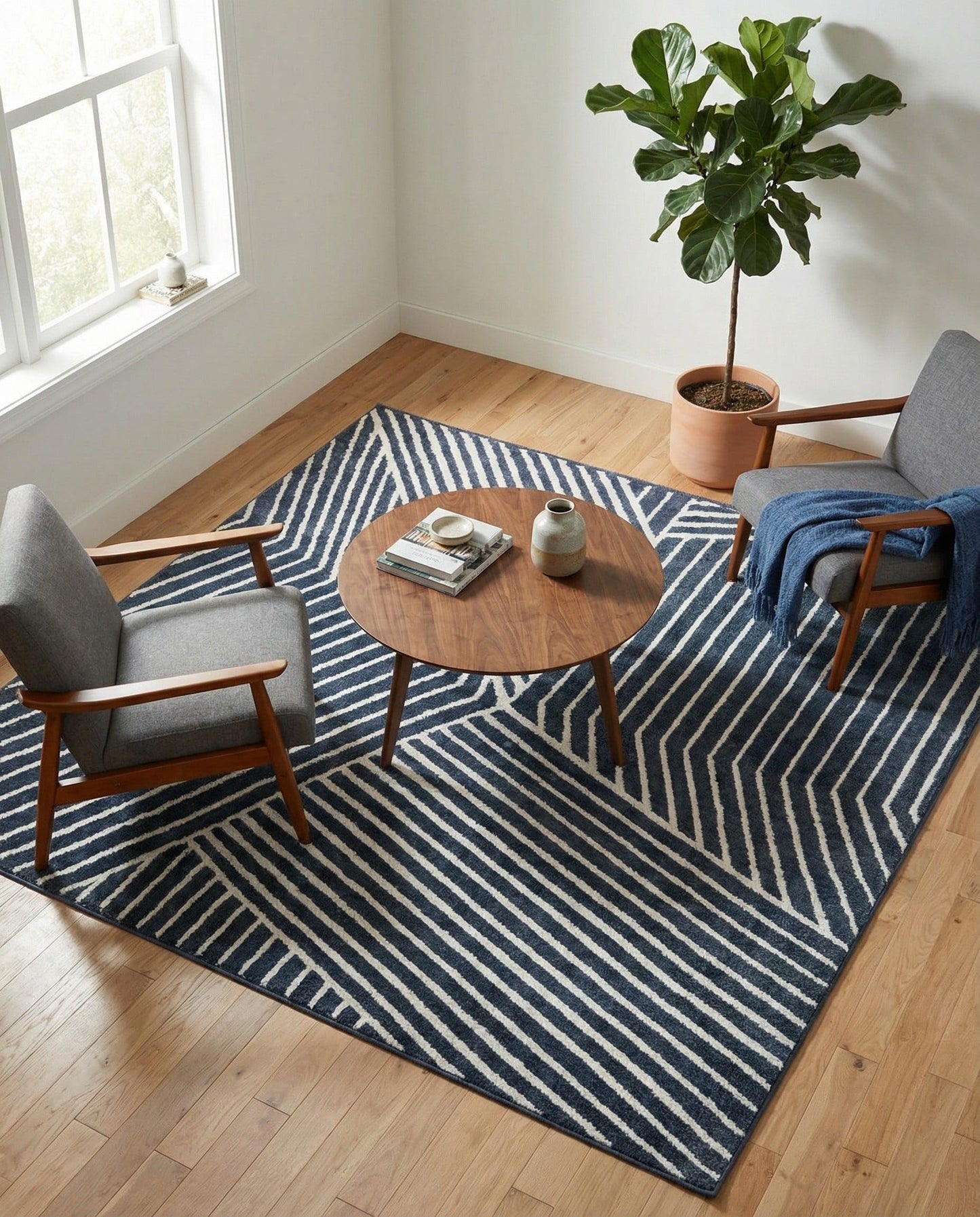 Rugs.com - Oslo Rug – 8 Ft Square Blue Easy-Clean Area Rug – Modern Geometric Pattern, Ideal for Living Rooms, Bedrooms, and Home Offices