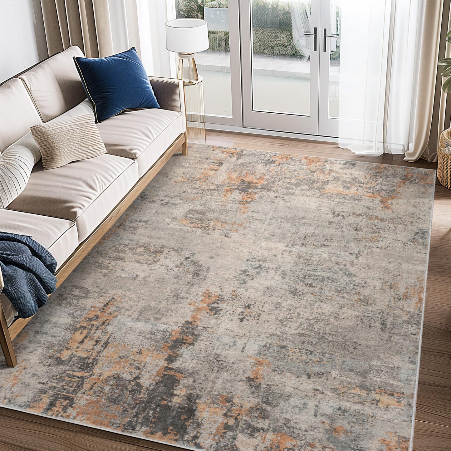 Auemtyn 5x7 Washable Area Rug - Modern Abstract Soft Thin Non-Slip Indoor Floor Carpet for Living Room Bedroom Dining Nursery Farmhouse - Brown