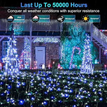 1500 LED Christmas Lights Outdoor Use, 492ft 8 Lighting Modes Fairy Lights for Outside, Christmas Tree Lights Outdoor IP44 Waterproof for Xmas Patio Fence Deck Balcony Garden Decor Blue & Cool White
