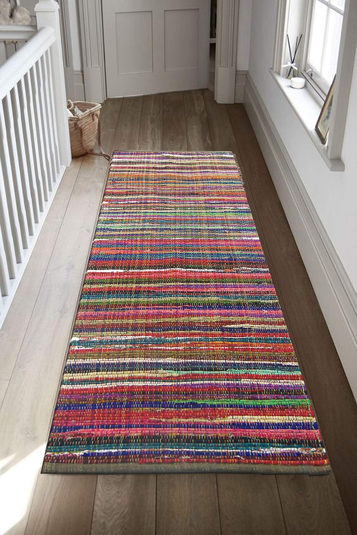 Chardin home - Eco Friendly 100% Recycled Cotton Colorful Chindi Runner Area Rug - 2'x7', Multi