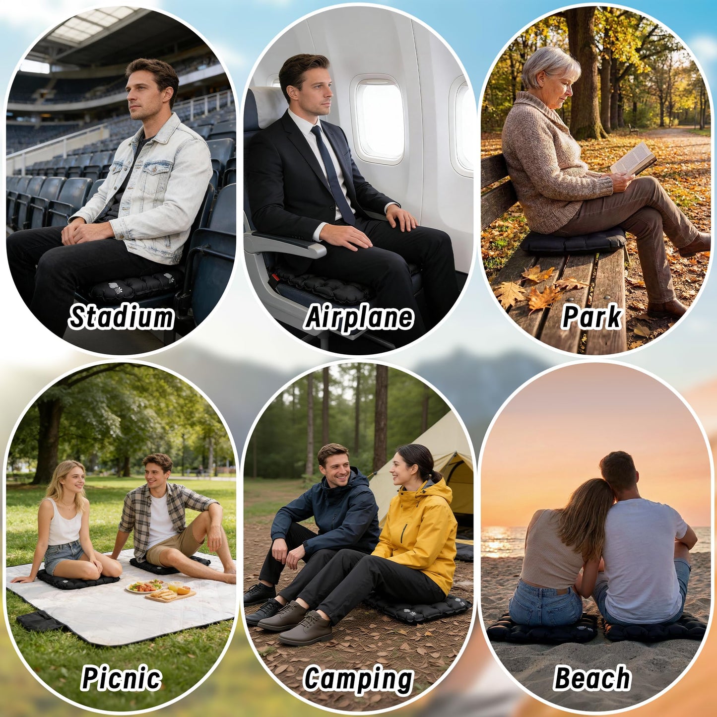 YEEKORO Inflatable Seat Cushion, Lightweight Camping Air Sitting Pad with Repair Cloths, Waterproof Stadium Seat Pad, Portable Seat Cushion for Climbing Hiking Office Airplane Car Stadium Seat