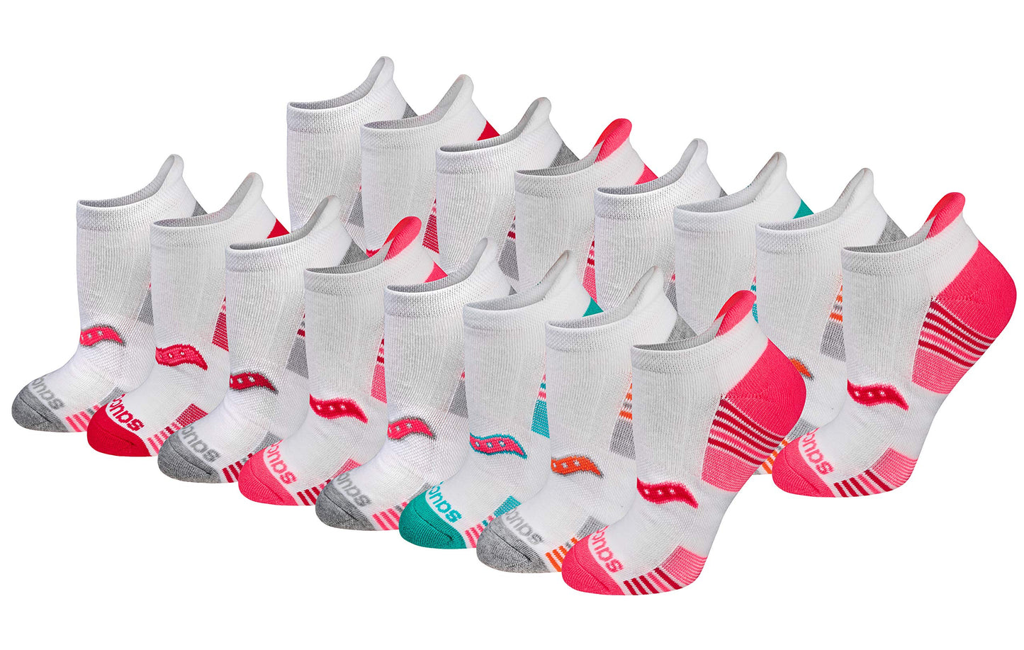 Saucony Women's RunDry Performance 8, 16 Pairs Heel Tab Athletic Socks, S-L, White Assorted (16 Pairs), Large