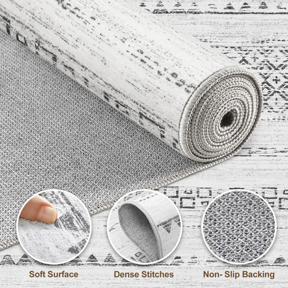 Nakagishi Area Rug Living Room Rugs: 5x7 Machine Washable Boho Large Neutral Farmhouse Stain Resistant Moroccan Indoor Floor Carpet for Bedroom Nursery Dorm Classroom Playroom Dining Room House- Grey