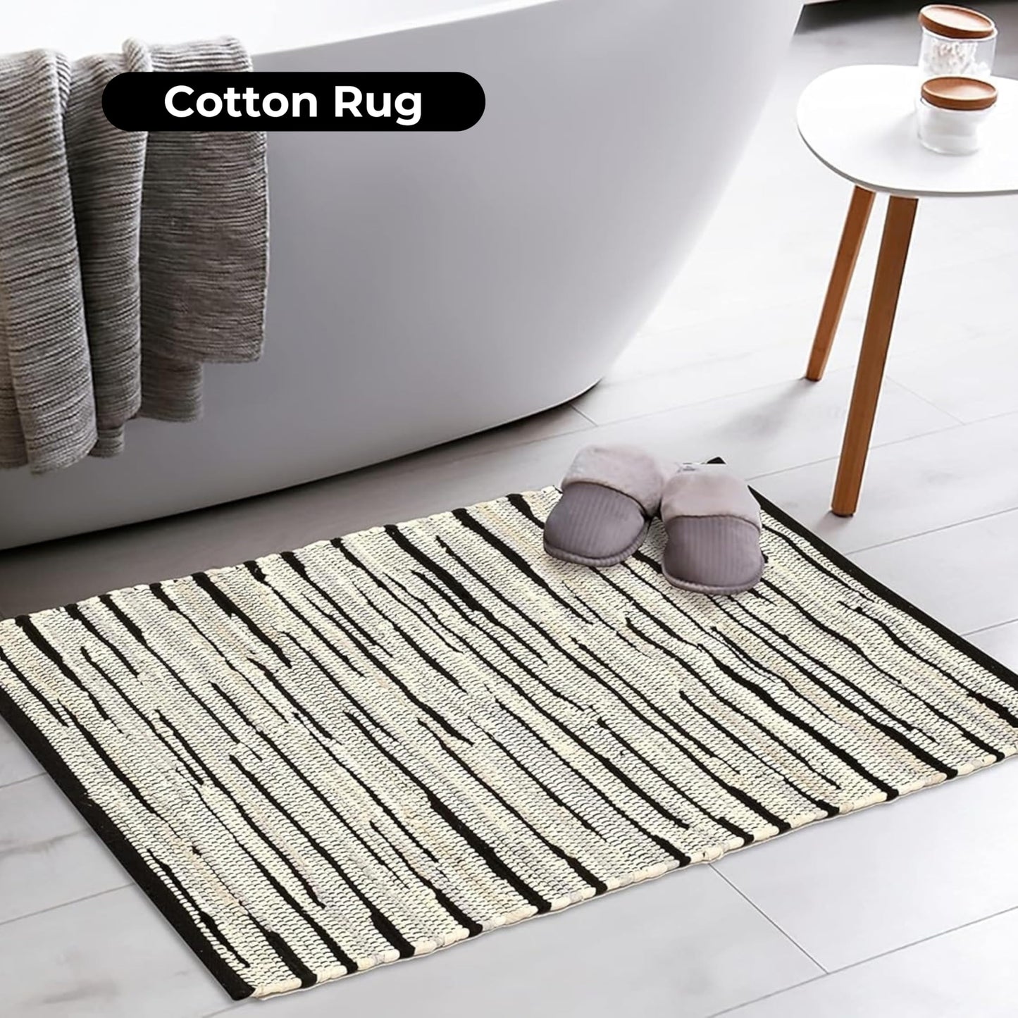 Handmade Woven Tonal Chindi Rug 24 x 36 Inch, Reversible Cotton Braided Area Rug, Grey Multi Farmhouse Throw Rug for Entryway, Kitchen, Bathroom, Bedroom and Living Room