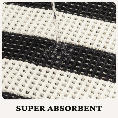 MatEssenz Bathroom Rugs Sets 2 Piece Absorbent Quick Drying Machine Washable,Non Slip, Bathroom Accessories, 17"x24"+18"x30", Black and White Stripes
