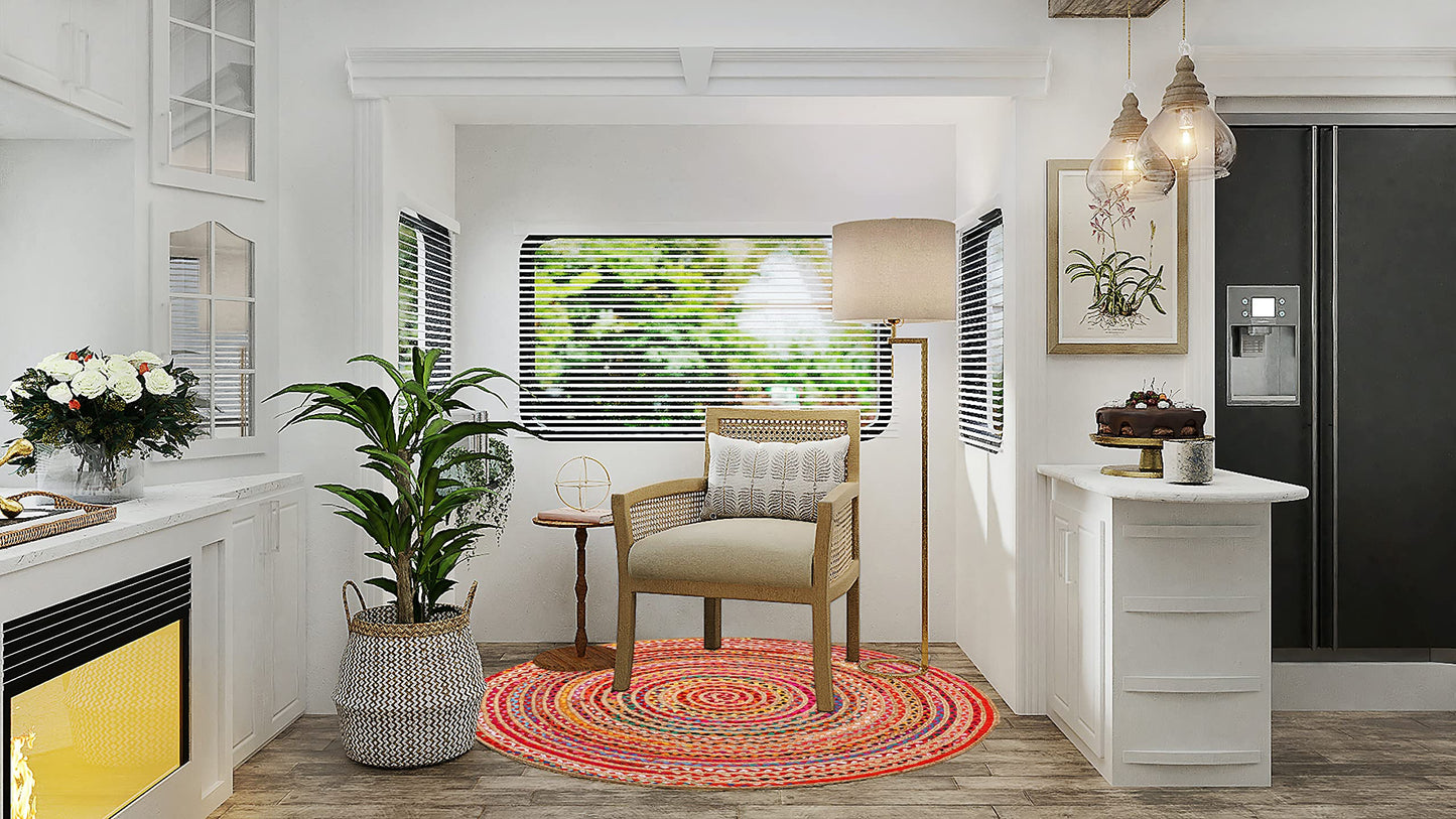 Lightnpro Bohemian Braided Rug 4 Feet Round - Multi Color, Circle Farmhouse Jute Cotton Area Rag Rug for Kitchen, Kids Bedroom, Playroom | Colorful Hand Woven Reversible Pet Friendly Carpet