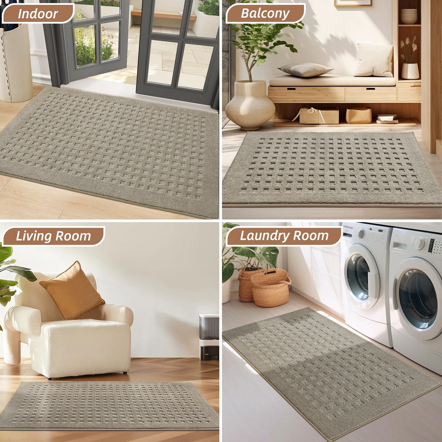 BEQHAUSE Dirt Trapper Door Mats 24"x36", Non-Slip Waffle Doormat Indoor Entrance Low-Profile, Dirt Resist and Absorbent Entryway Rugs Washable Inside Welcome Floor Mat for Front Back Door, Beige