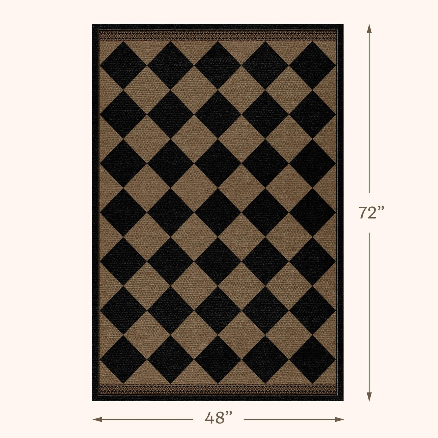 Black & Brown Checkered Easy Jute Outdoor Rug 4x6 for Porch Patio, Washable Non-Slip Diamond Checkerboard Entryway Office and Backyard Boho Border Rug, Farmhouse Low Pile Indoor Carpet for Living Room