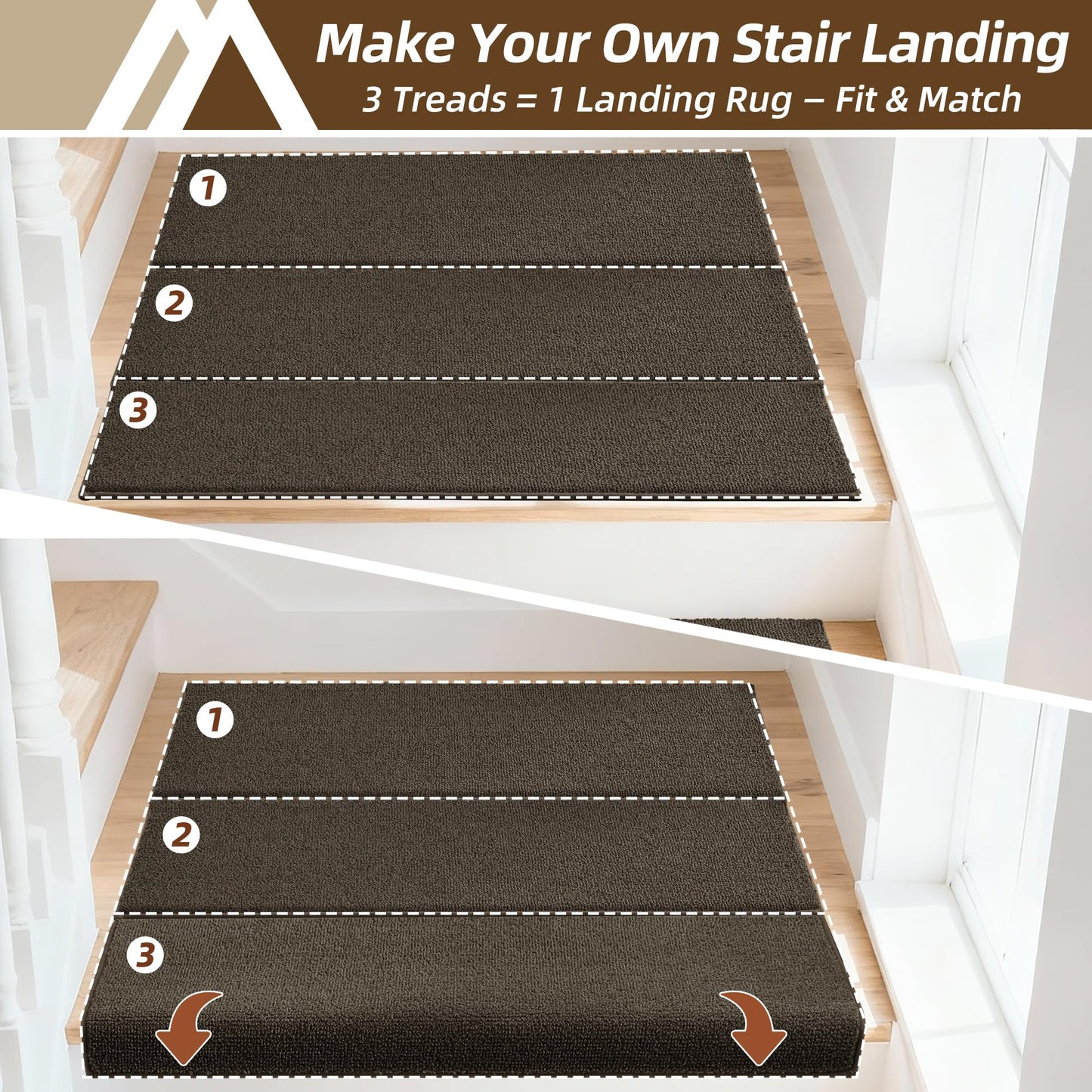 COSY HOMEER Bullnose Carpet Stair Treads, Peel and Stick Non-Slip Stair Treads for Wooden Steps, 11" x 30" Indoor Stair-Runner Rugs (4Pc, Gray)